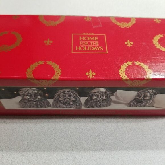 1995 Vintage Santa Pewter Napkin Ring Holder Set of 4 Home For The Holidays - Picture 10 of 11